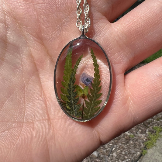 Oval Resin Silver Fern Necklace #1
