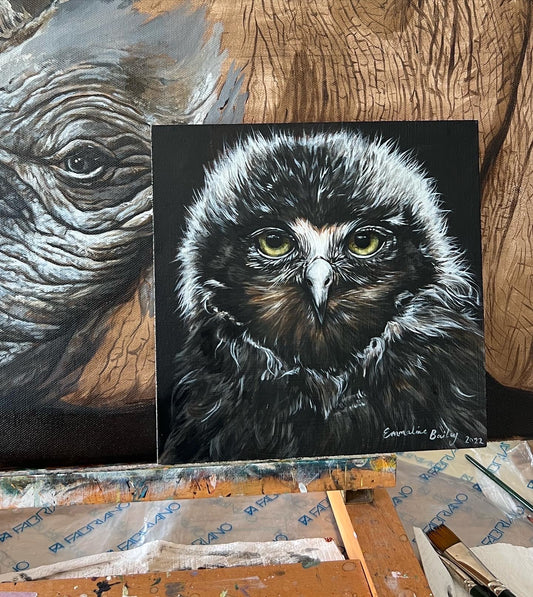 ORIGINAL Baby Owl Acrylic Painting