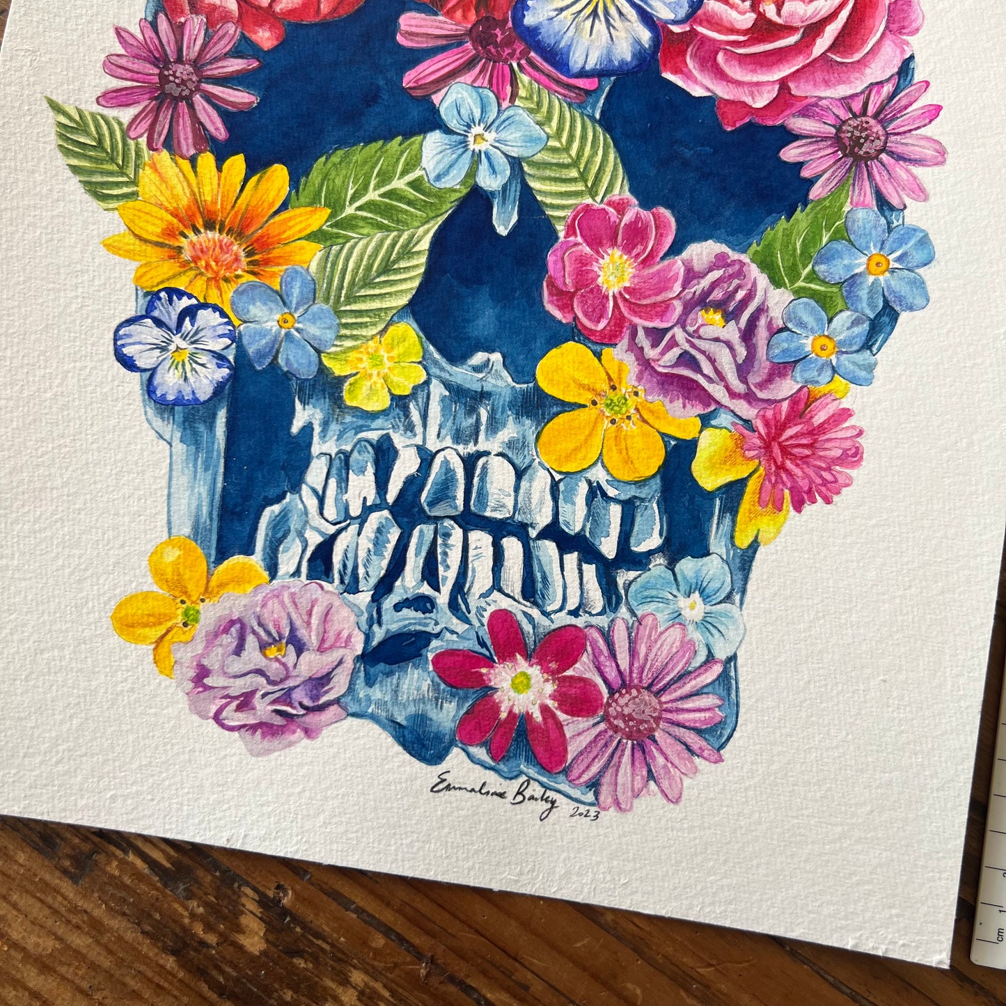 Blooming Lovely Skull ORIGINAL Gouache Painting