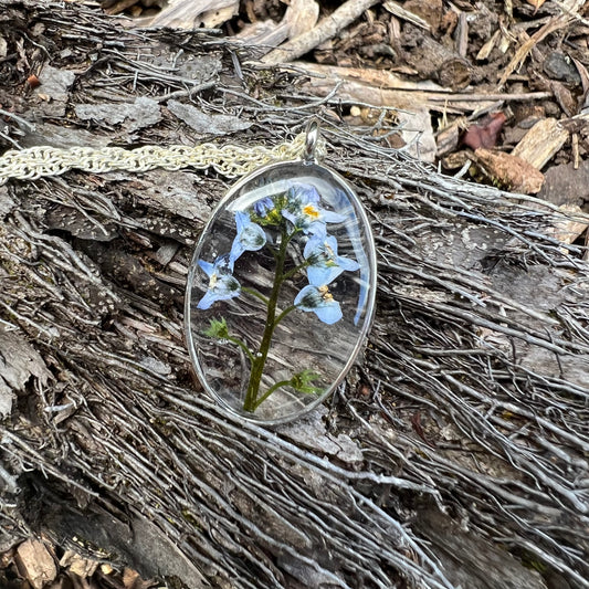 Oval Resin Forget Me Not Necklace #2