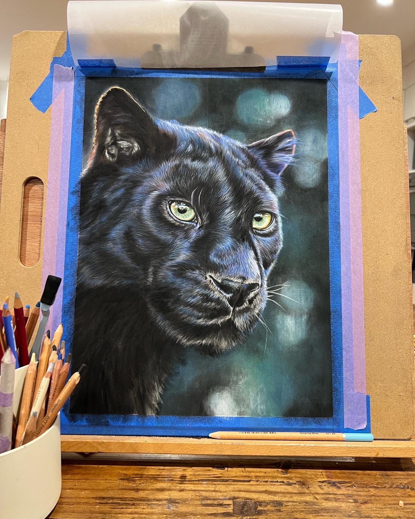 Panther Portrait in Pastels